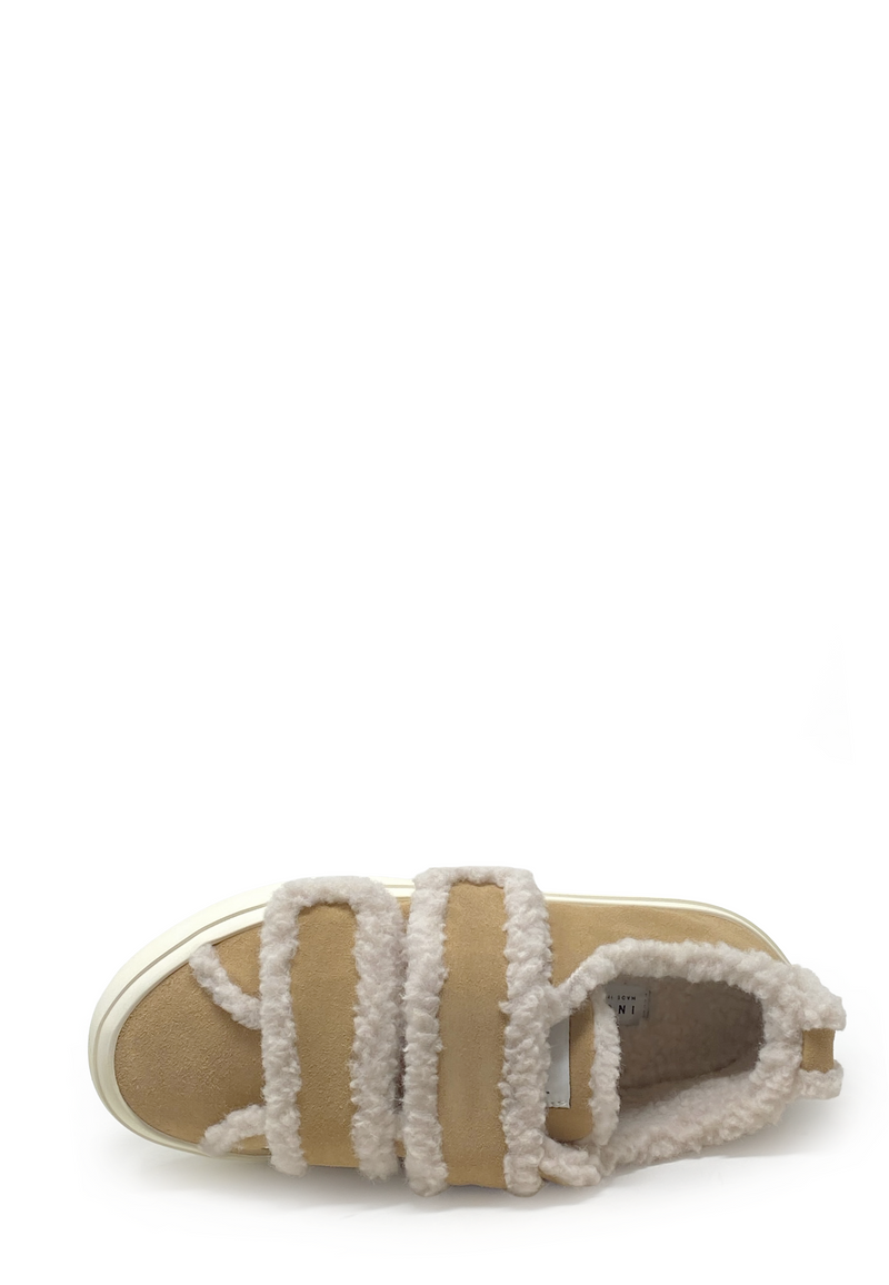 Shearling Low Velcro Klett Sneaker | Beige
