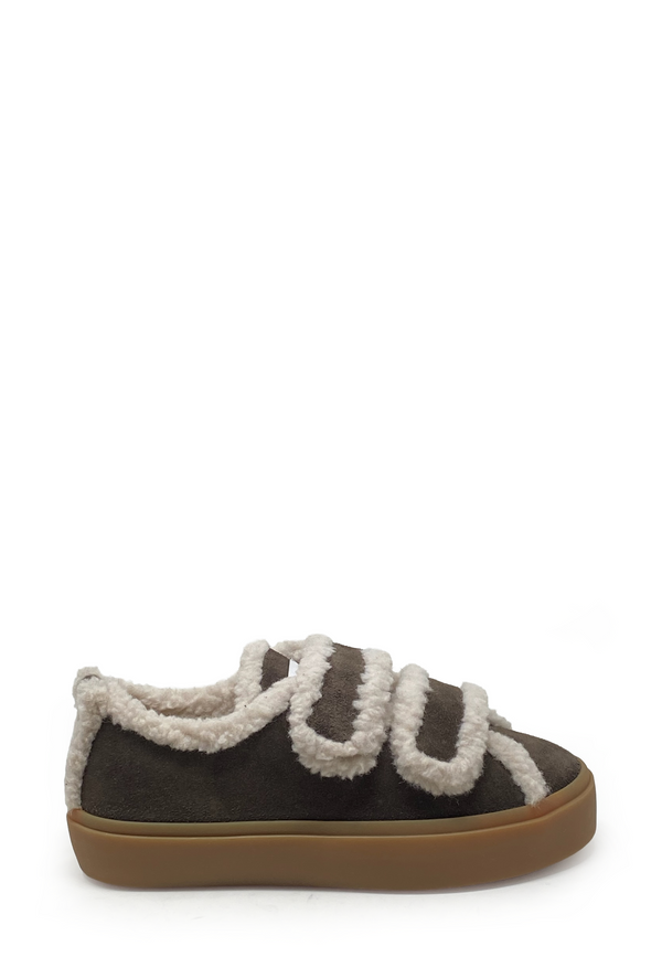 Shearling Low Velcro Klett Sneaker | Dark Brown