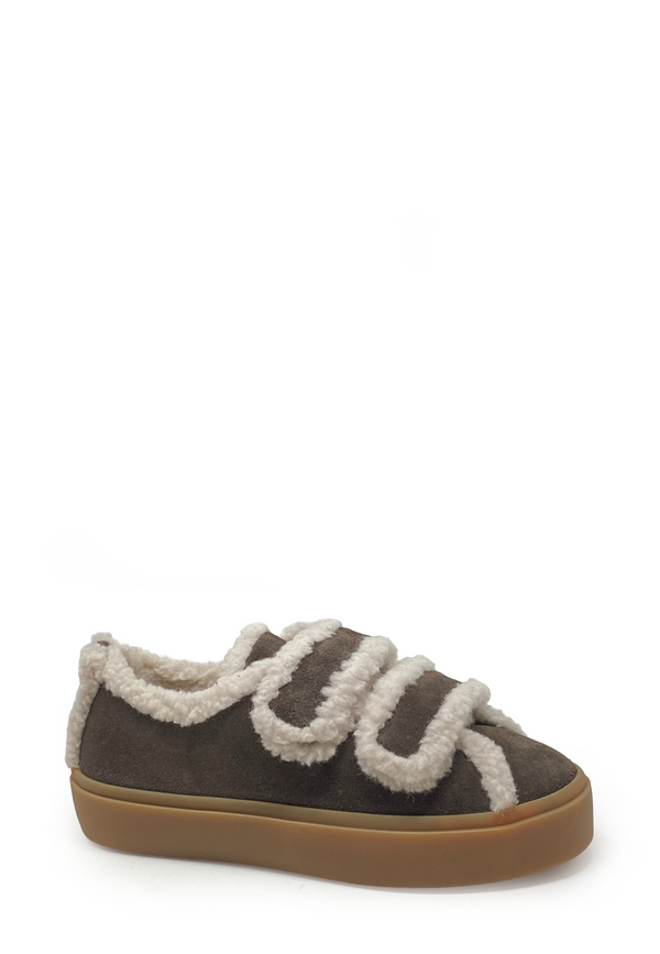 Shearling Low Velcro Klett Sneaker | Dark Brown