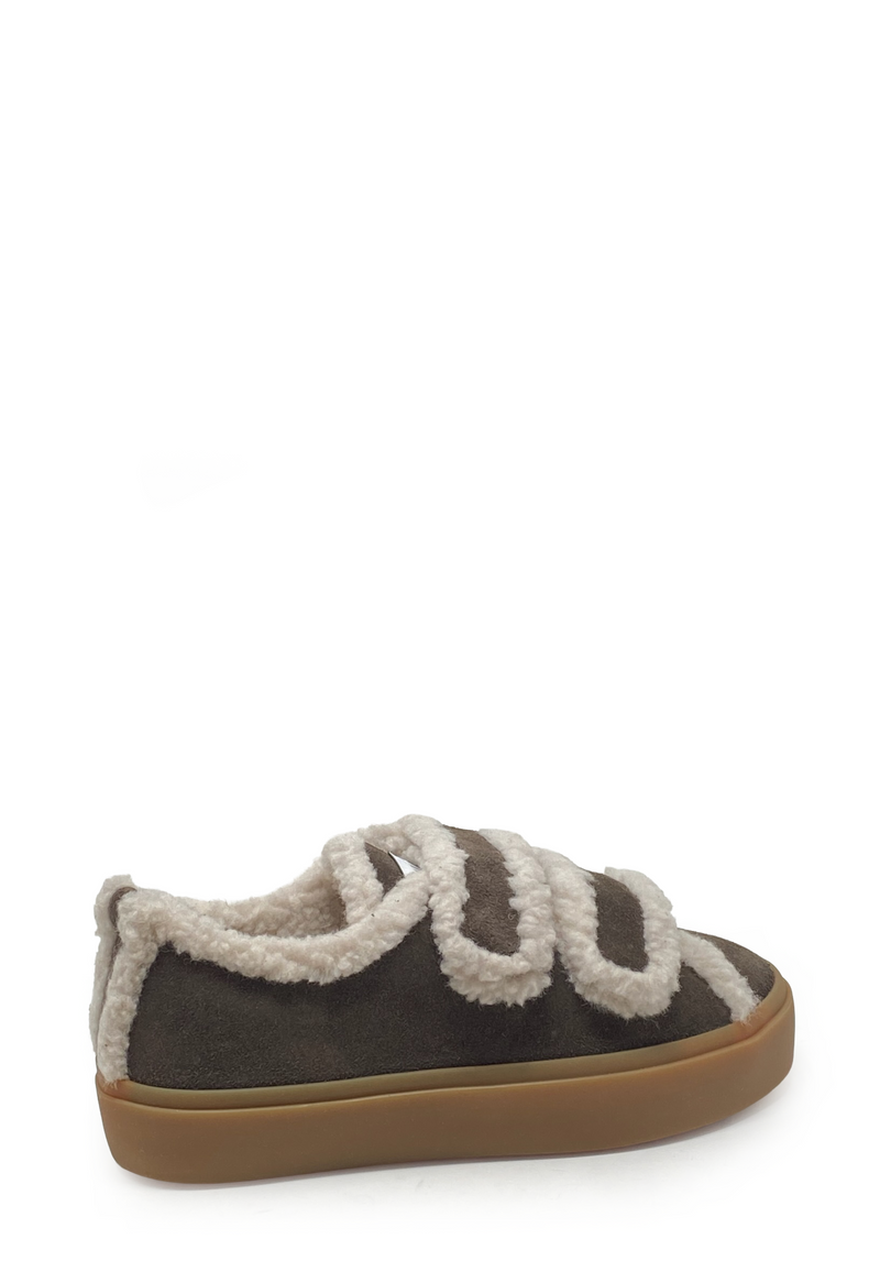 Shearling Low Velcro Klett Sneaker | Dark Brown