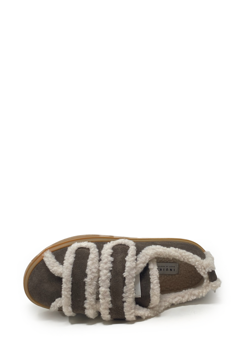 Shearling Low Velcro Klett Sneaker | Dark Brown