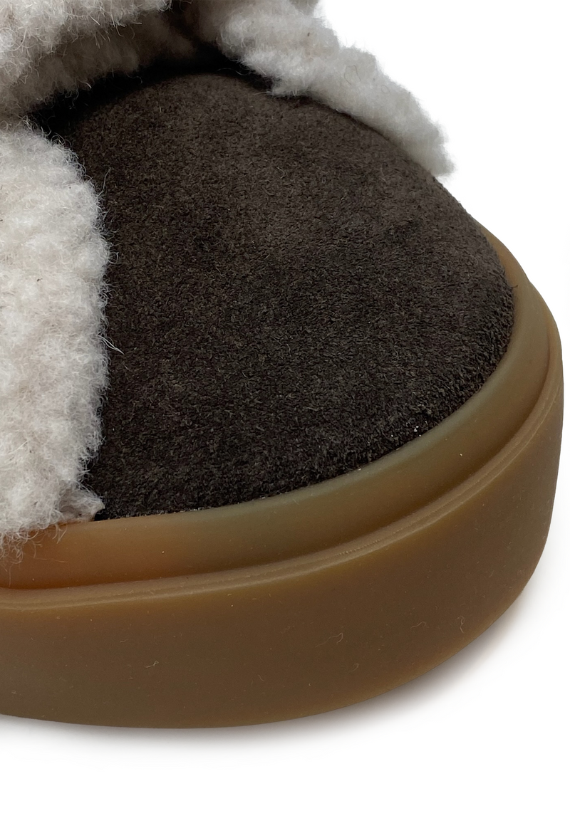 Shearling Low Velcro Klett Sneaker | Dark Brown