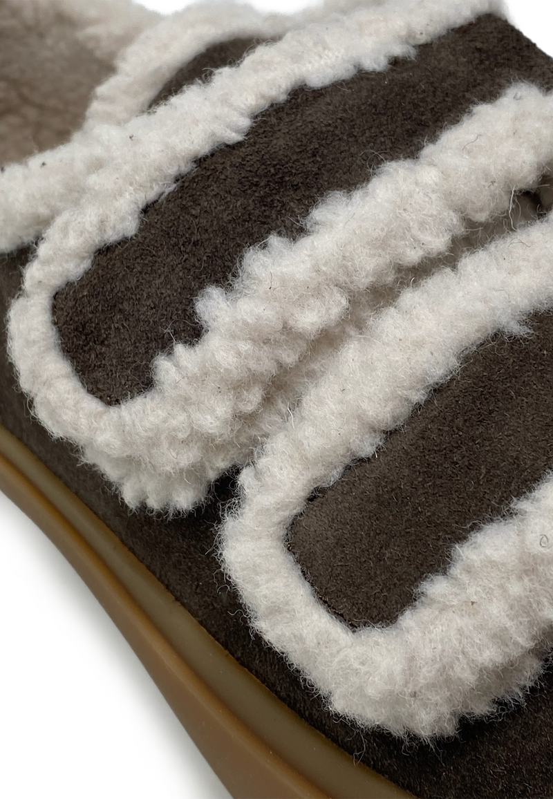 Shearling Low Velcro Klett Sneaker | Dark Brown