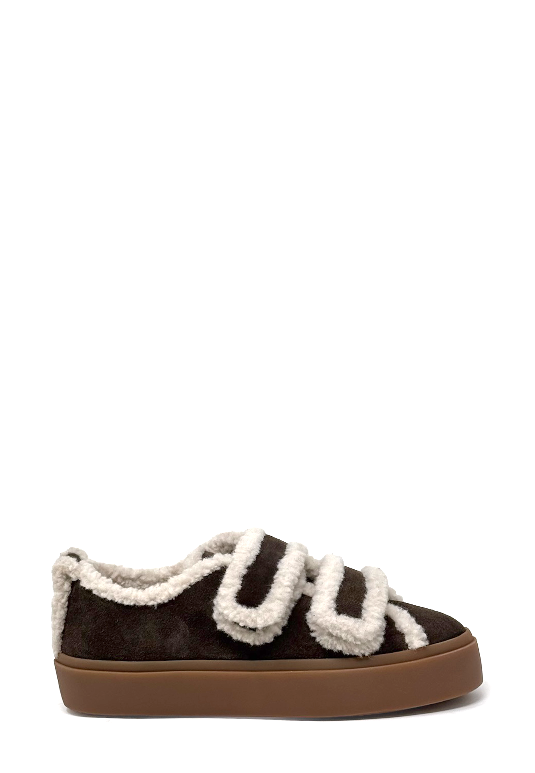 Shearling Low Velcro Sneaker | Dark Brown