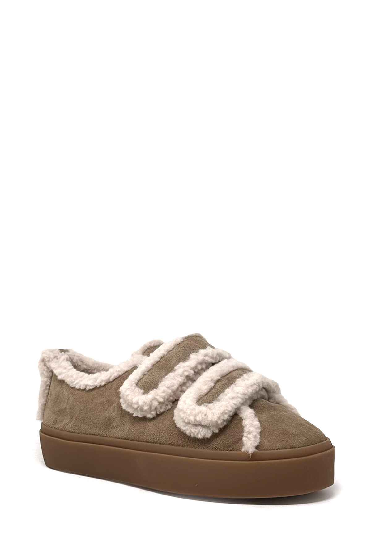 Shearling Low Velcro Sneaker | Light Beige