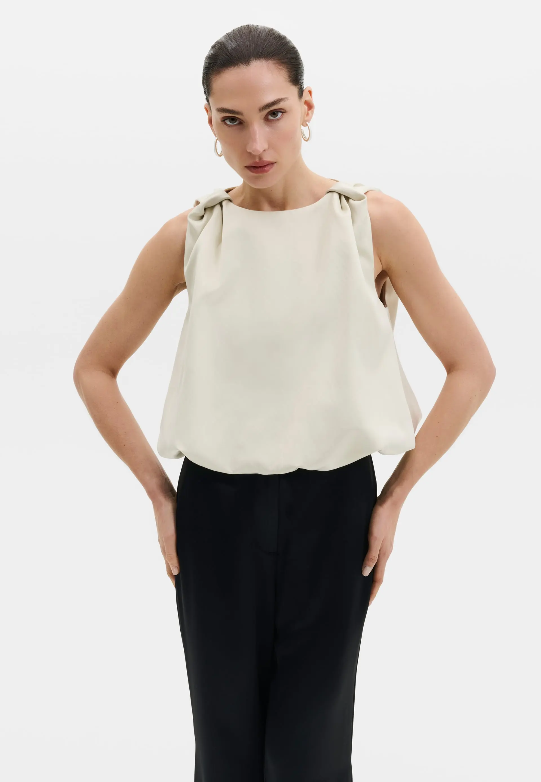 Valentina Knot Satin Top | Pearl