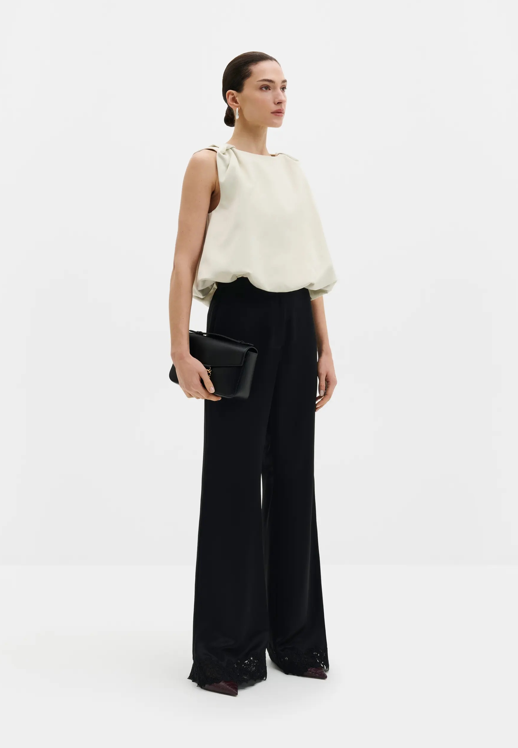 Valentina Knot Satin Top | Pearl