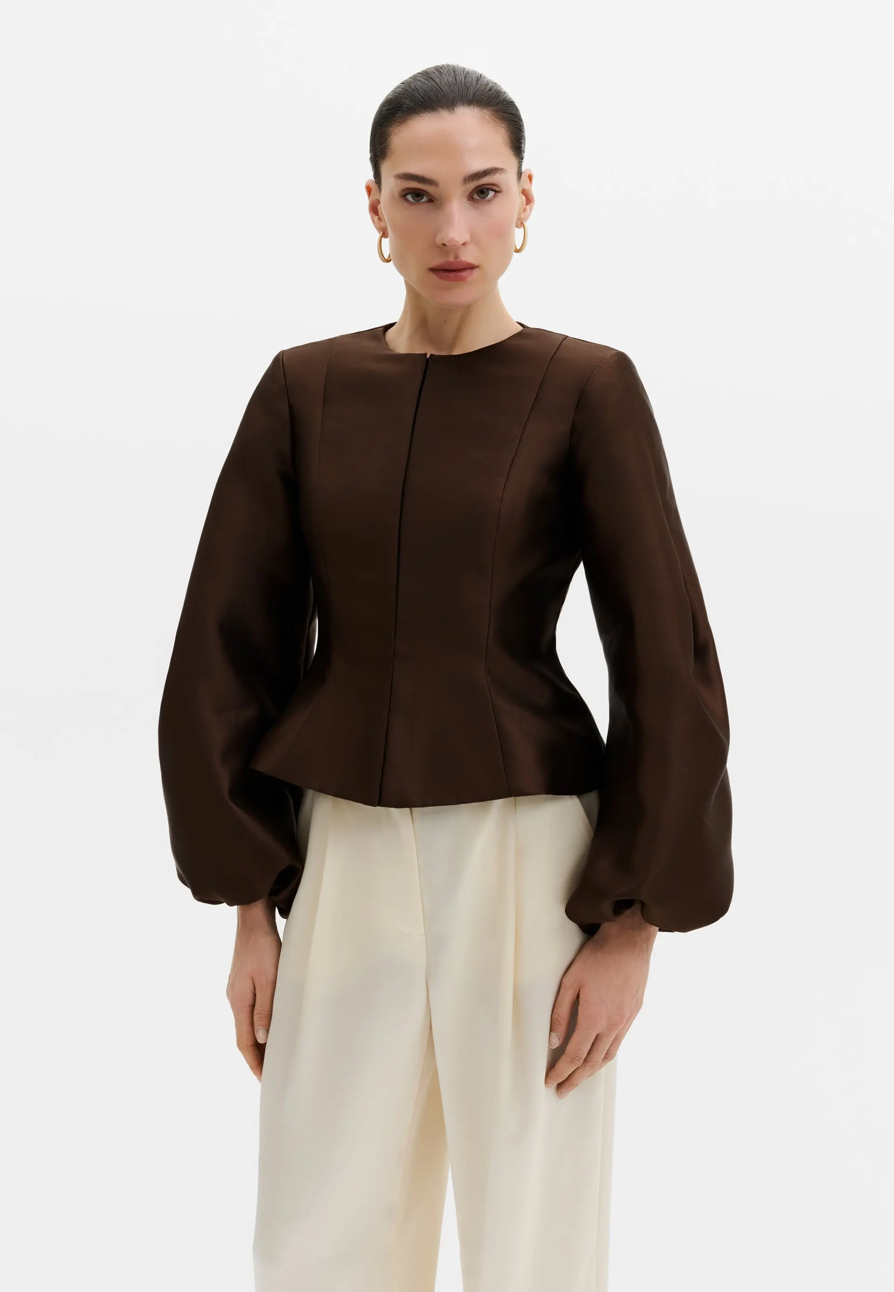 Vendela Balloon Sleeve Bluse | Dark Brown