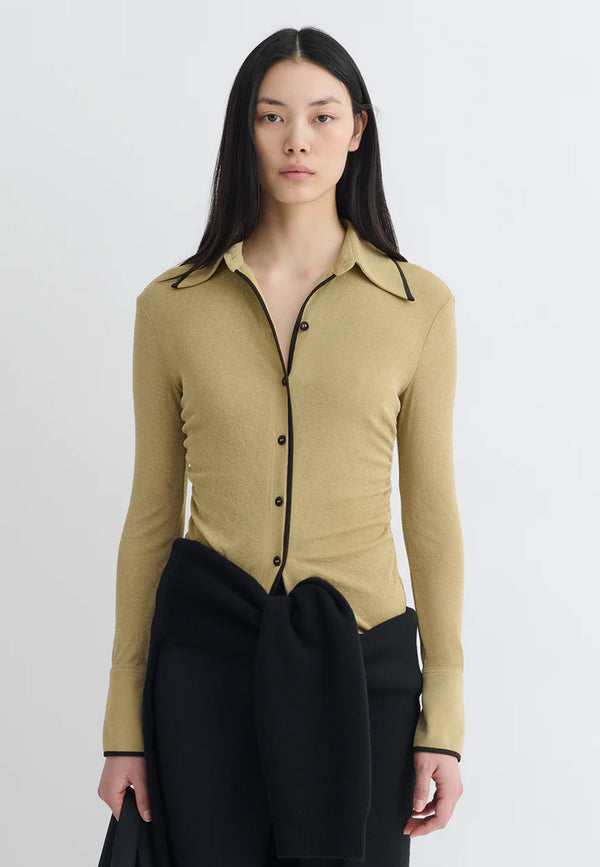 Idana Mesh Jersey Bluse | Sand Antrhracite