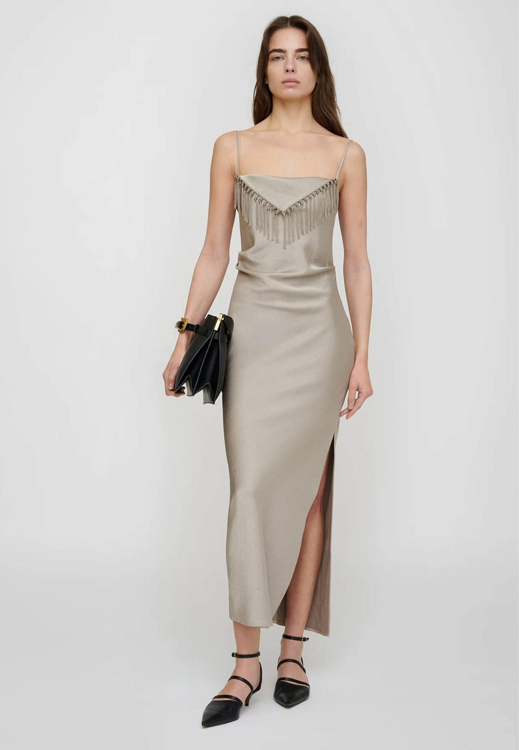 Rachana Fransen Satin Maxikleid | Creme