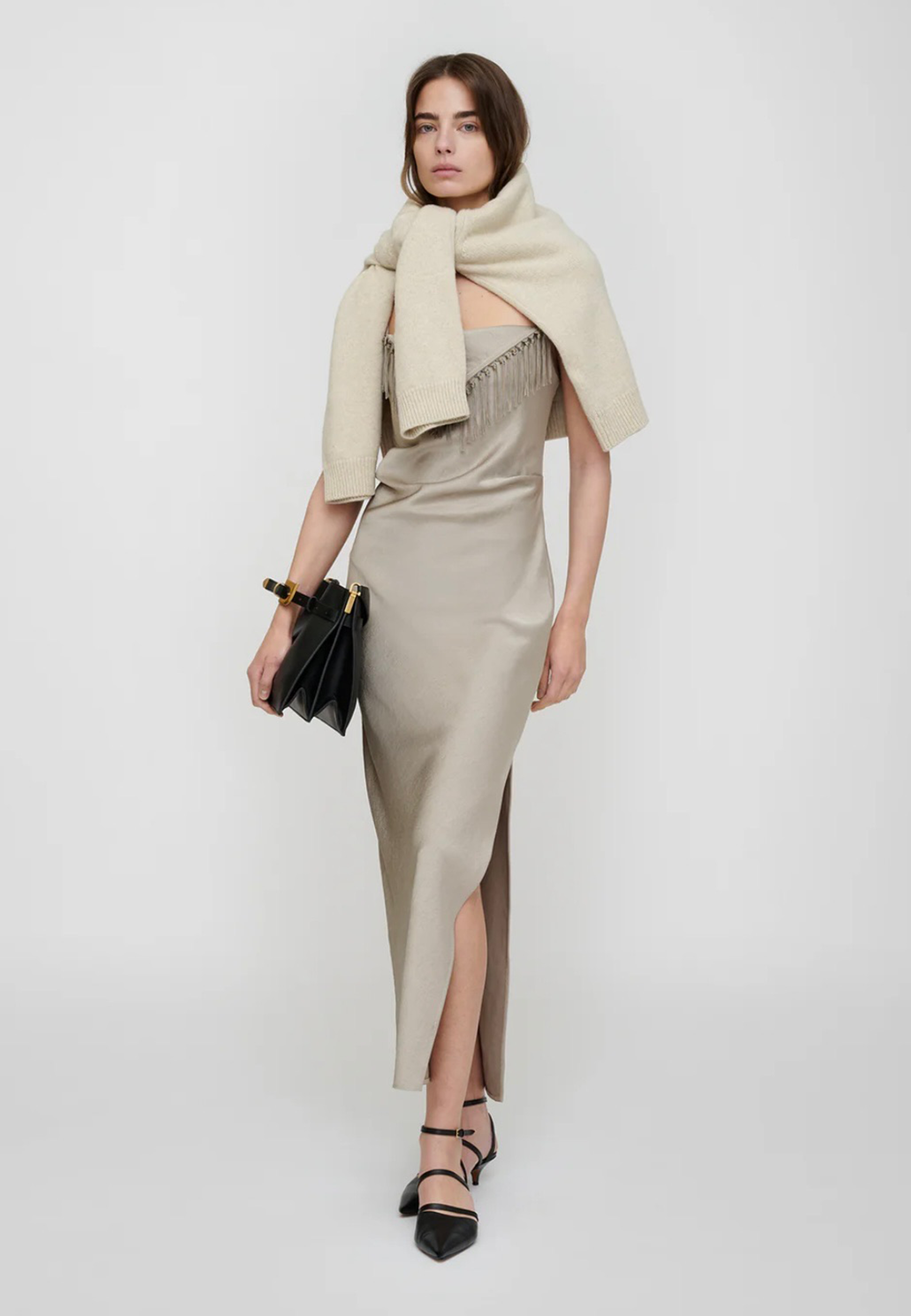 Rachana Fransen Satin Maxikleid | Creme