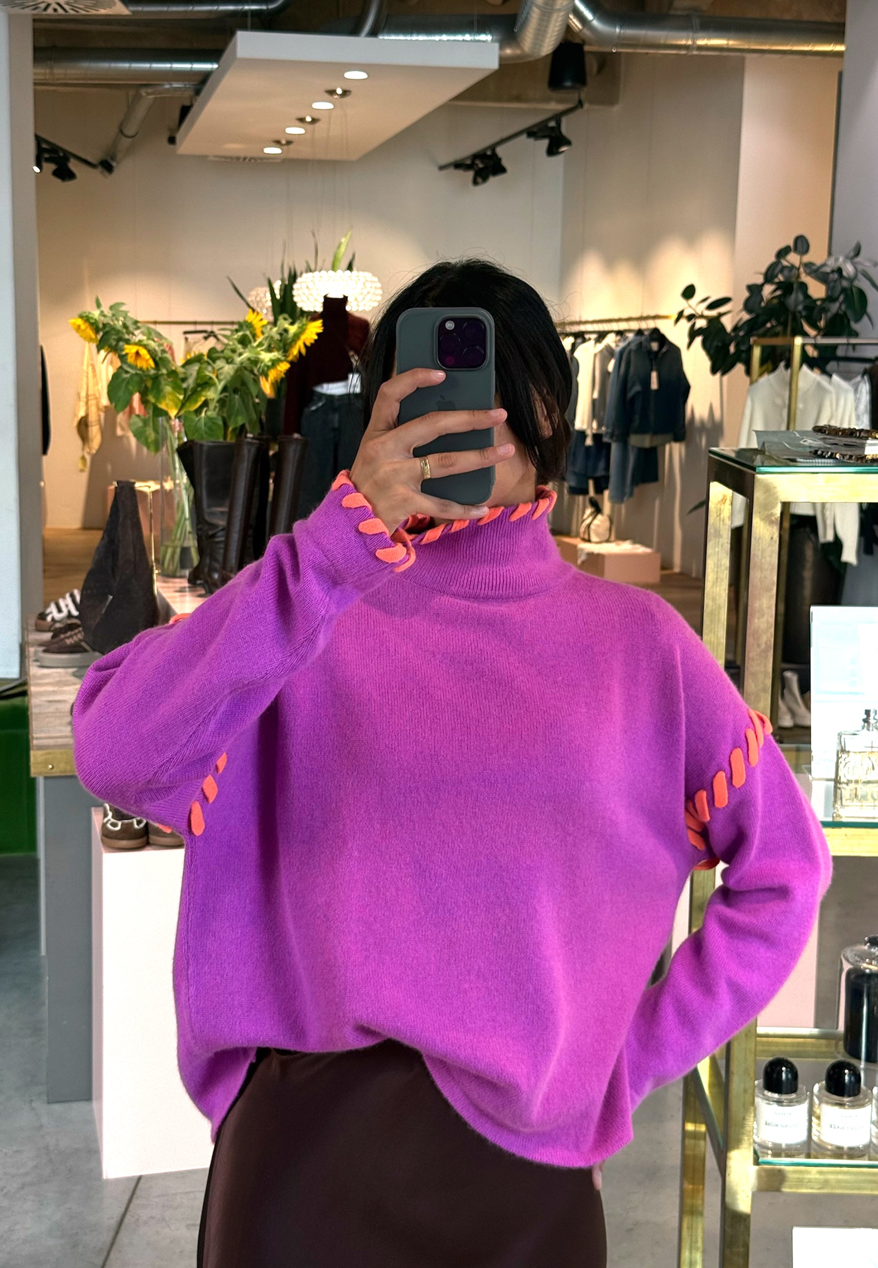 Amy Kaschmir Rollkragen Pullover | Neon Purple Neon Orange