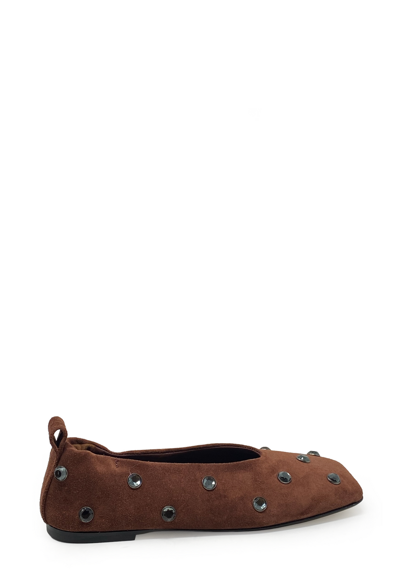 Eva Belen Crystal Ballerina | Wood Suede