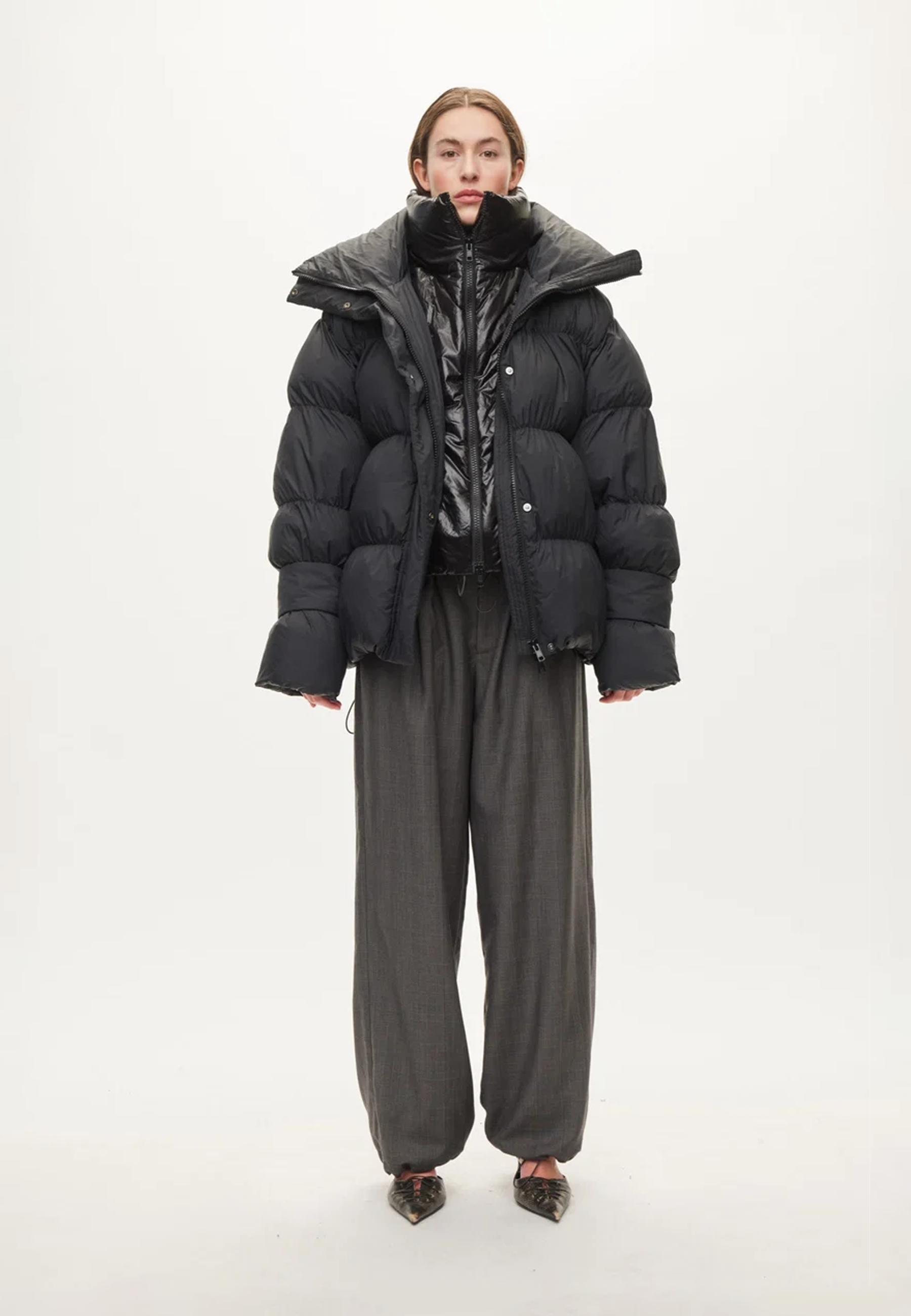 Aki Double Collar Pufferjacket | Black