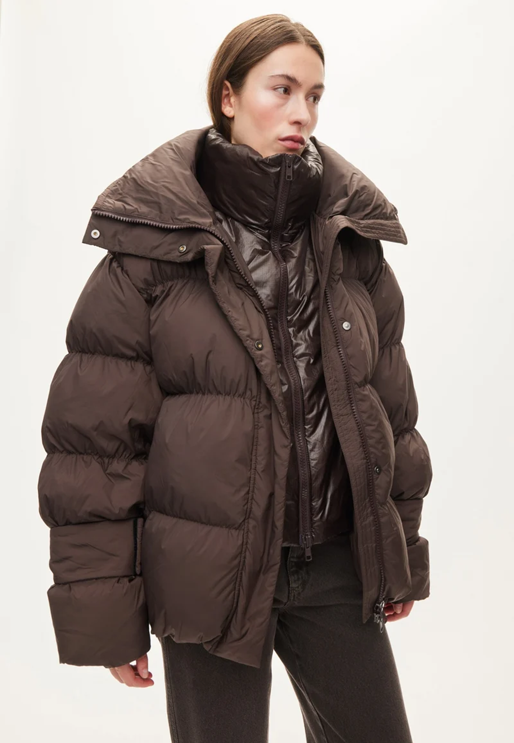 Aki Double Collar Pufferjacket | Chocolate Torte