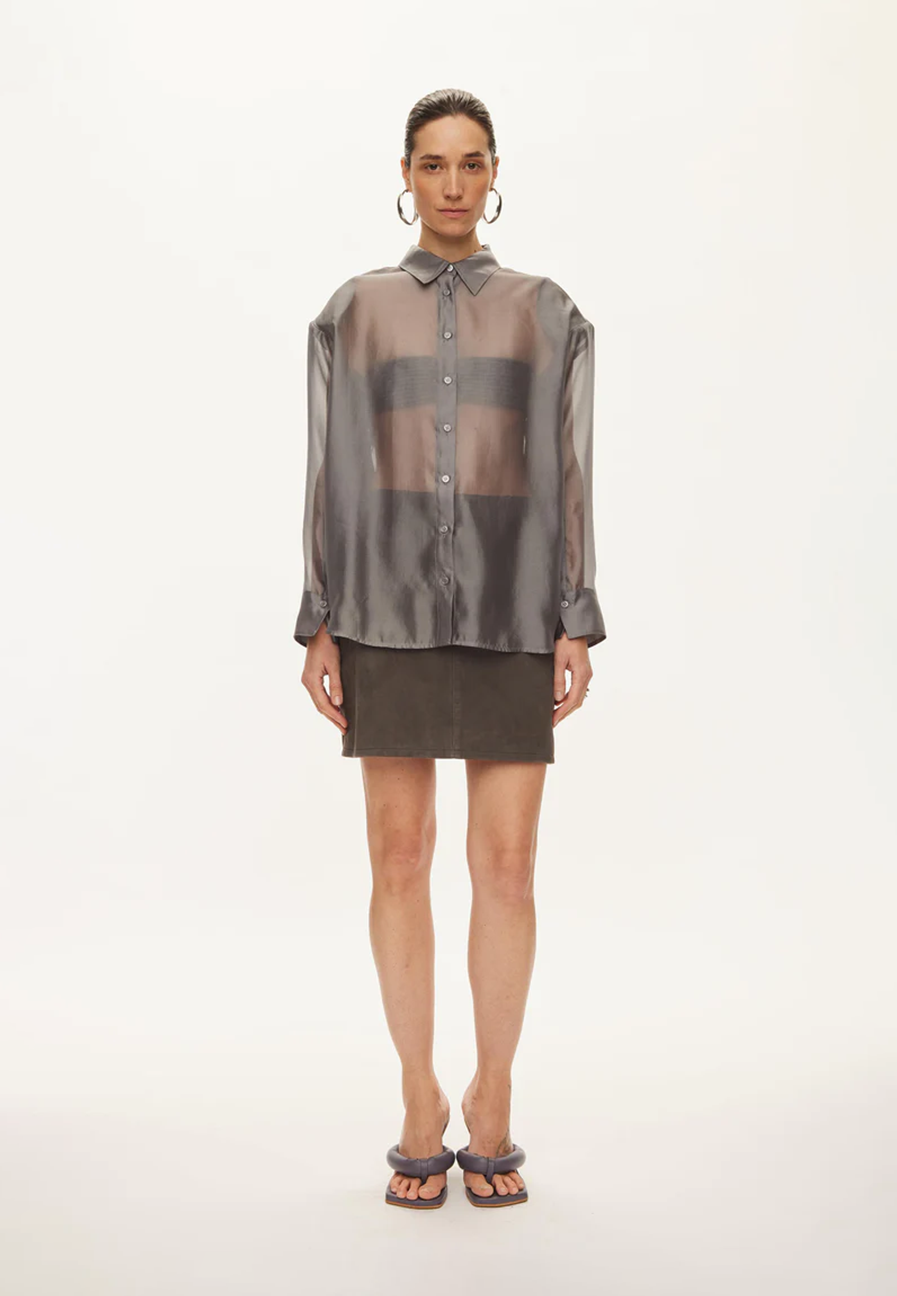 Cosmo Sheer Transparente Bluse | Dark Gull Grey