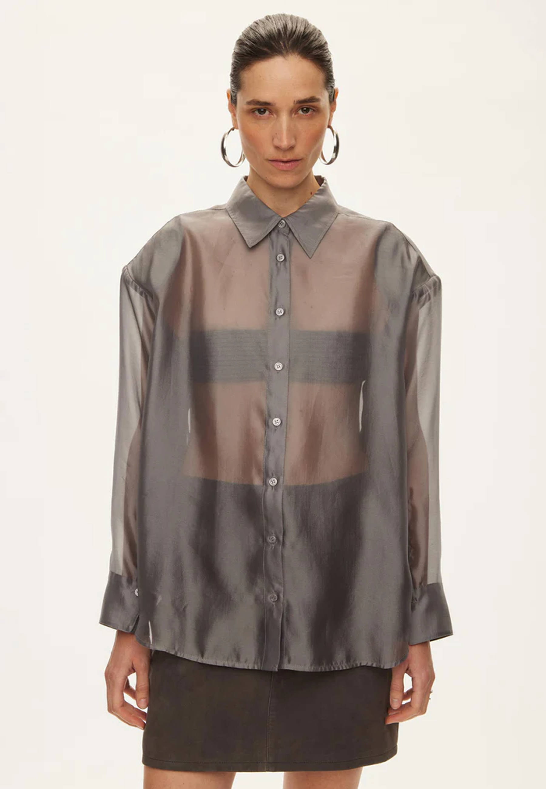 Cosmo Sheer Transparente Bluse | Dark Gull Grey