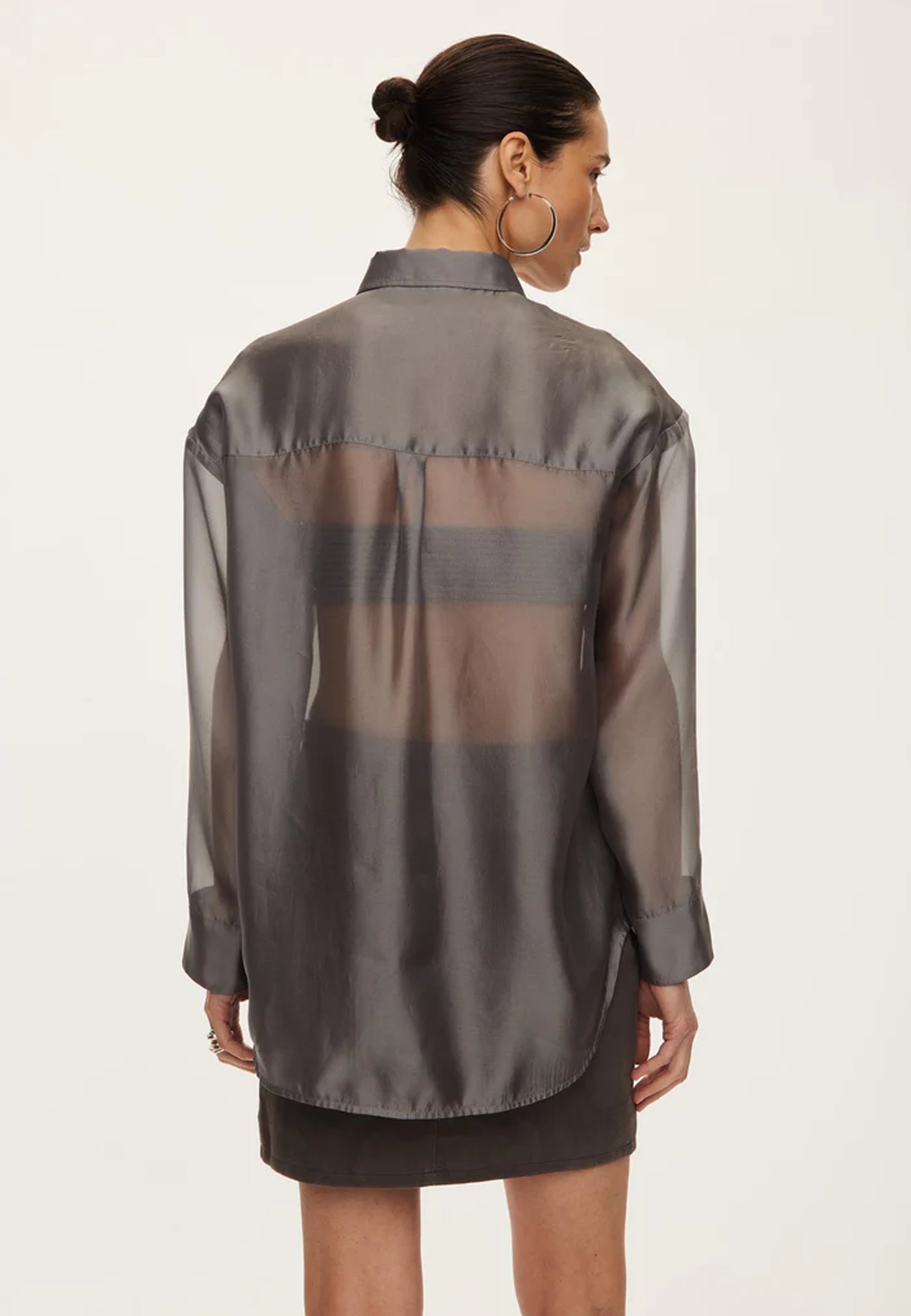 Cosmo Sheer Transparente Bluse | Dark Gull Grey