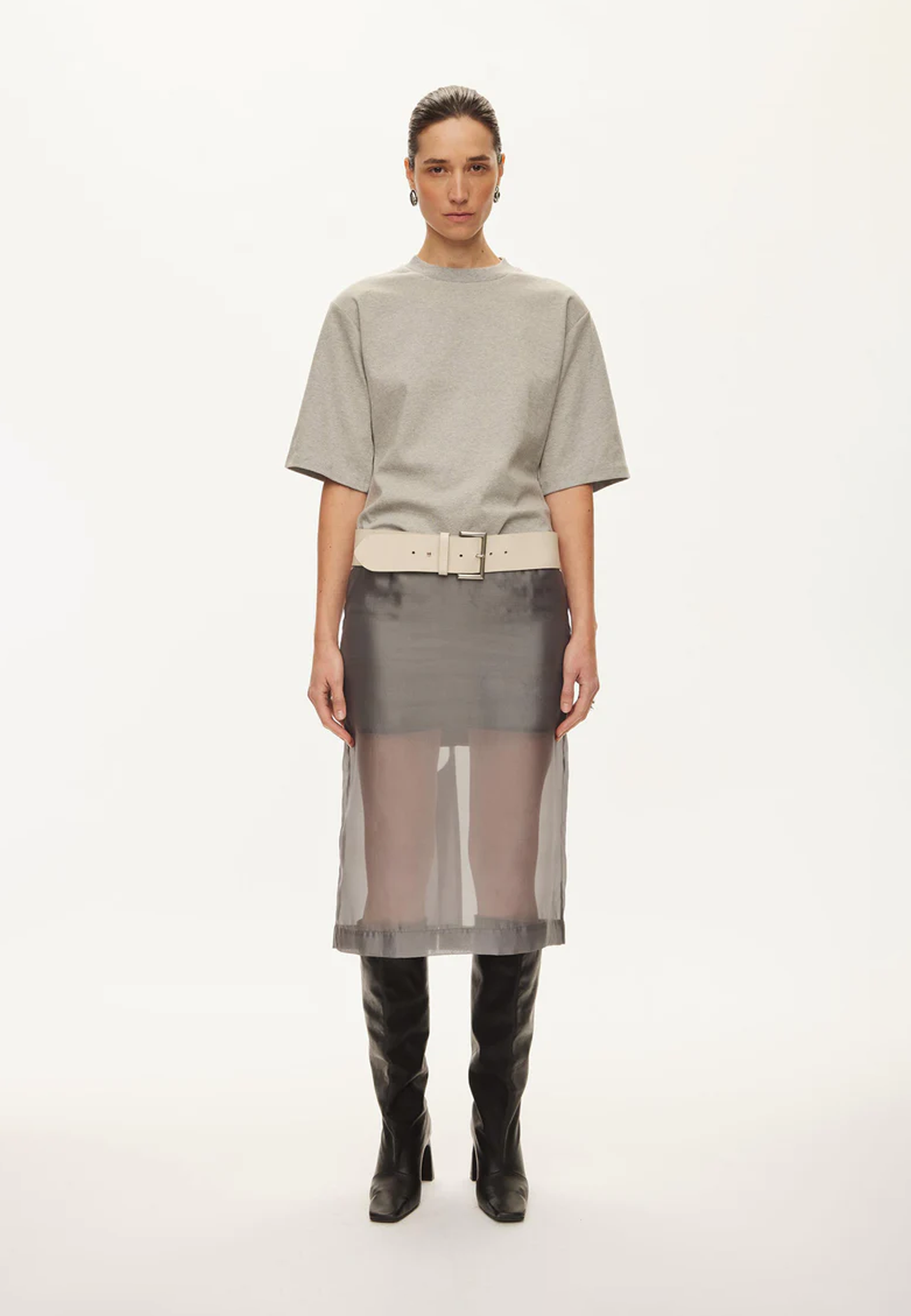 Cosmo Sheer Transparenter Midirock | Dark Gull Grey