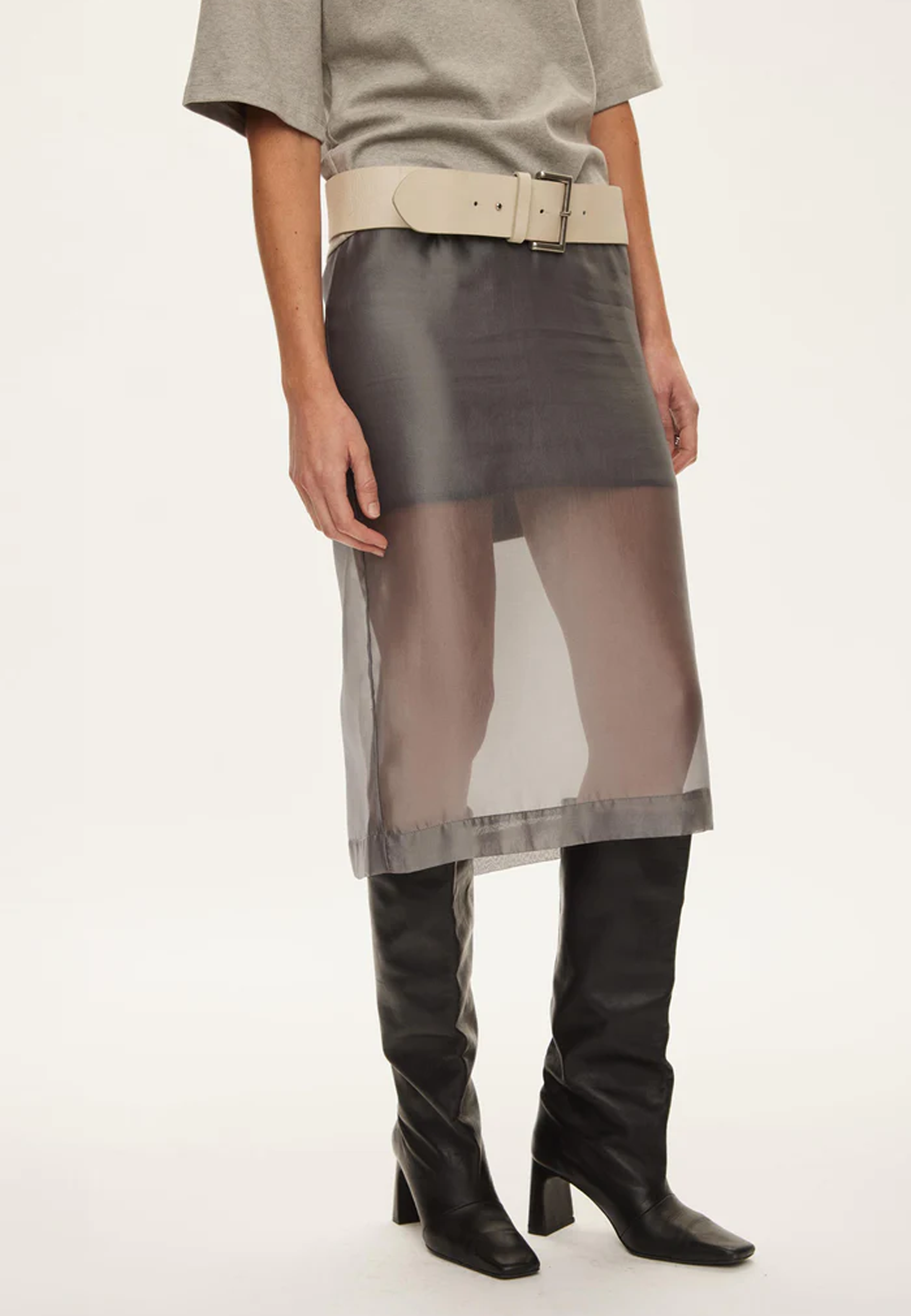 Cosmo Sheer Transparenter Midirock | Dark Gull Grey