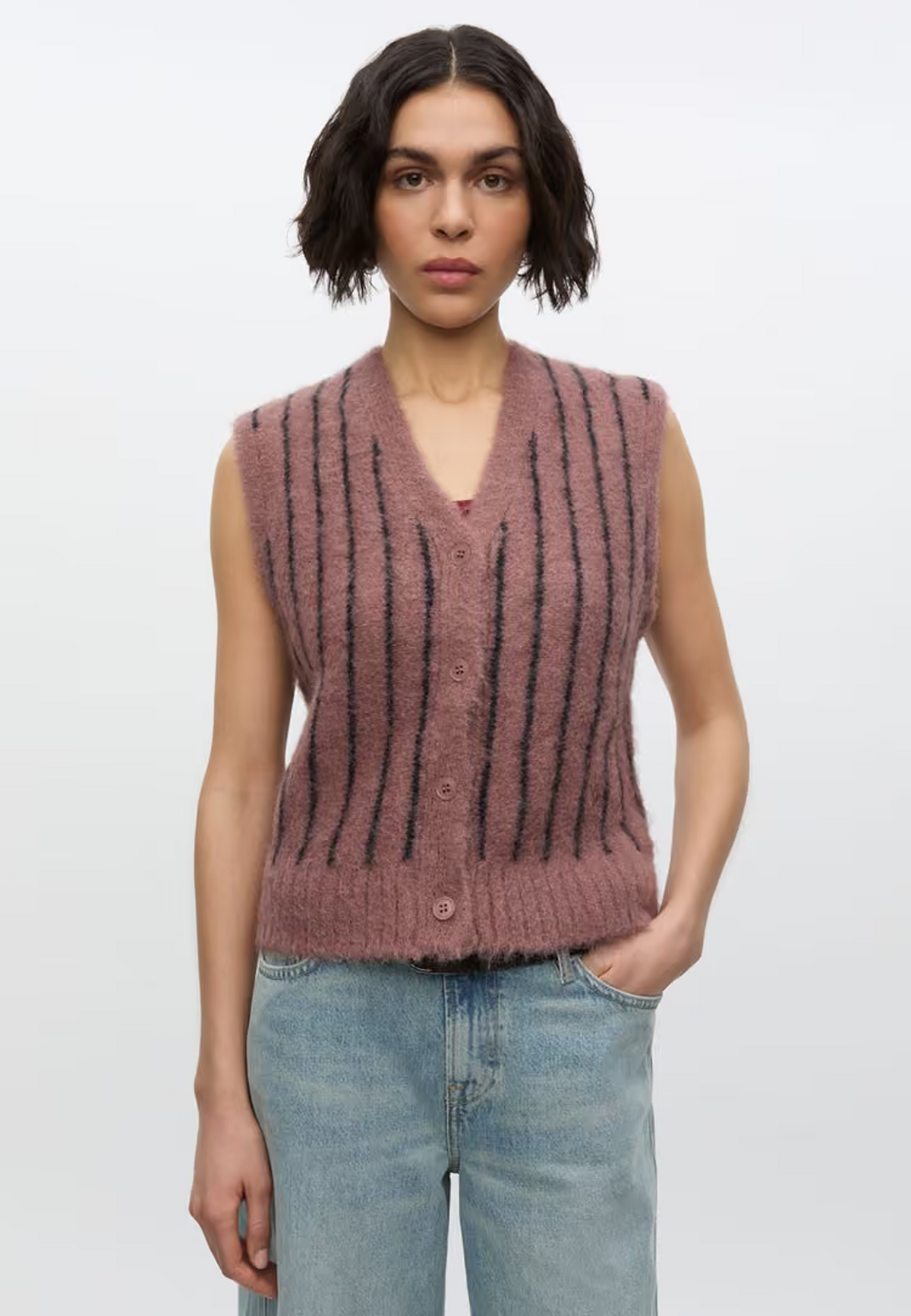 Sajeanne Alpaka Cardigan | Rose Taupe Stripes