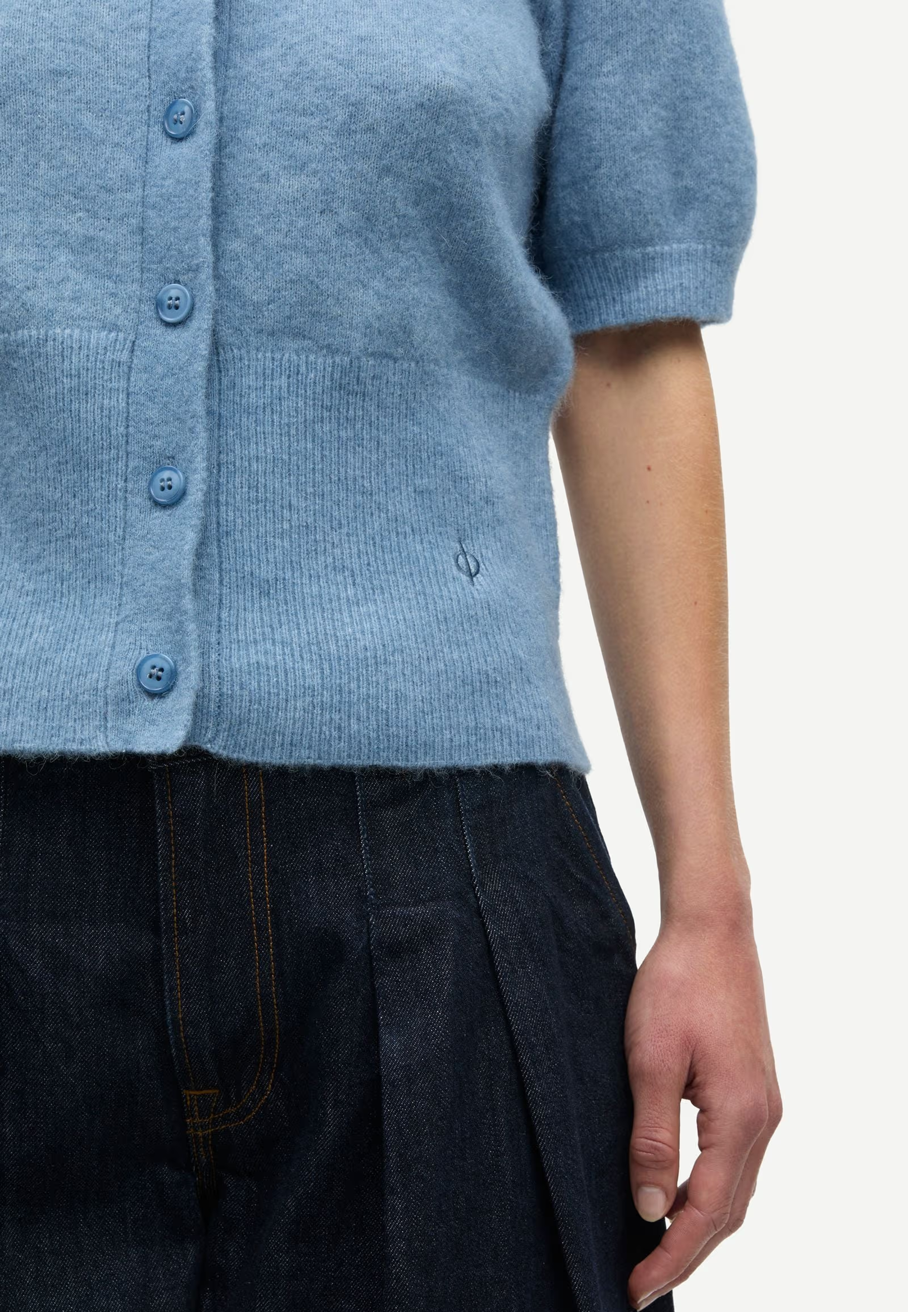 Salora Kurzarm Alpaka Cardigan | Blue