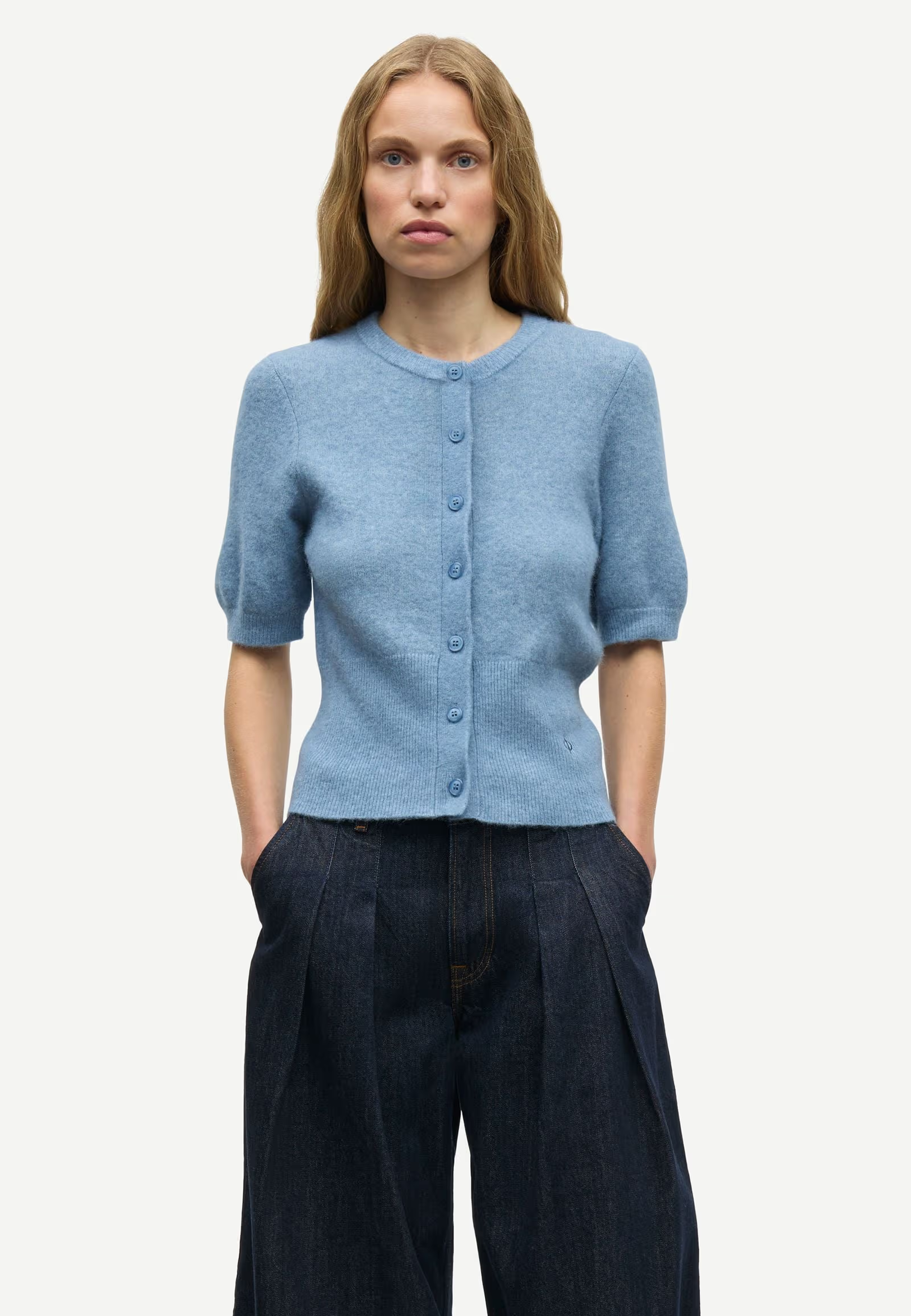 Salora Kurzarm Alpaka Cardigan | Blue
