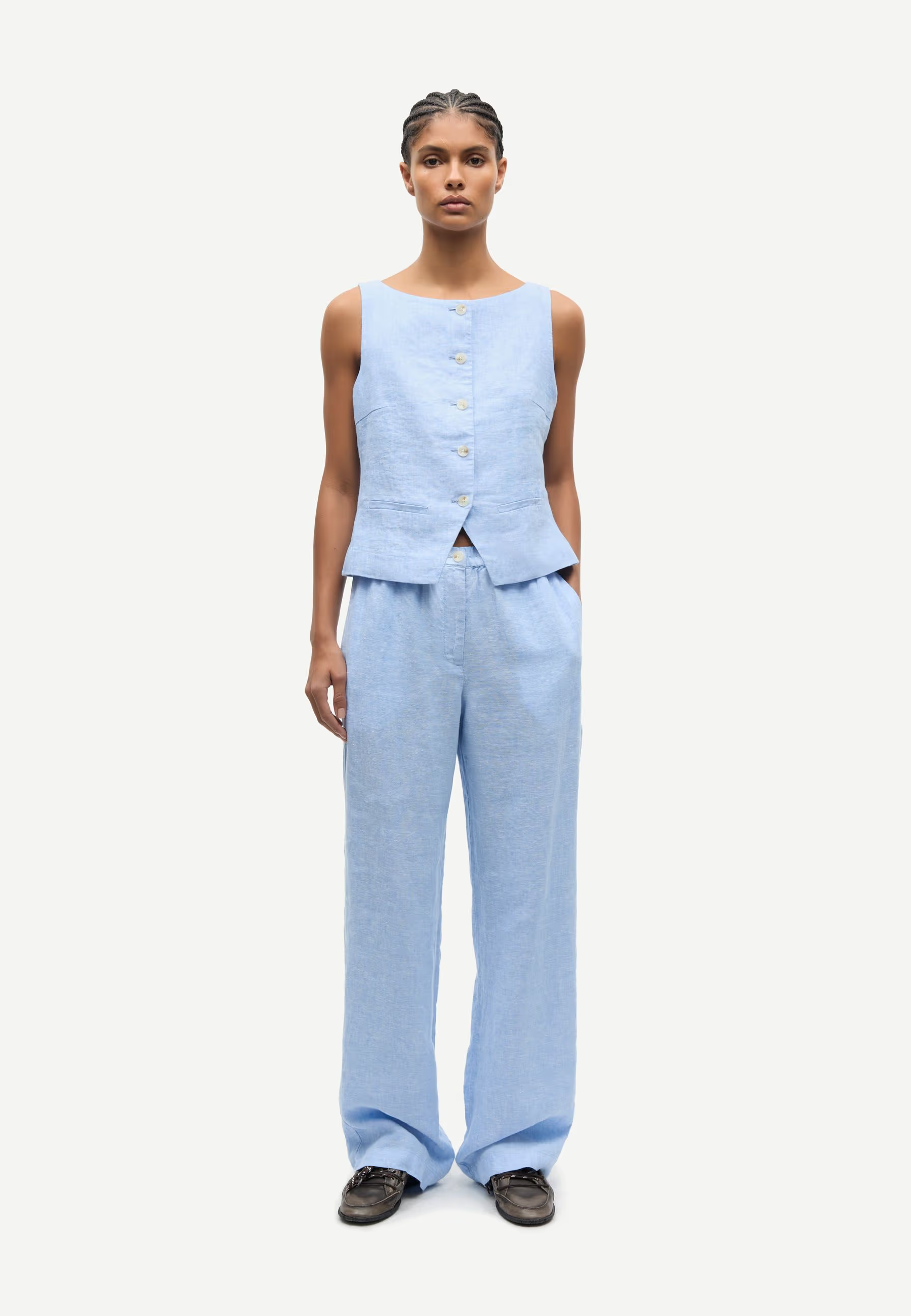 Saloves Linen Vest | Bel Air Blue Melange