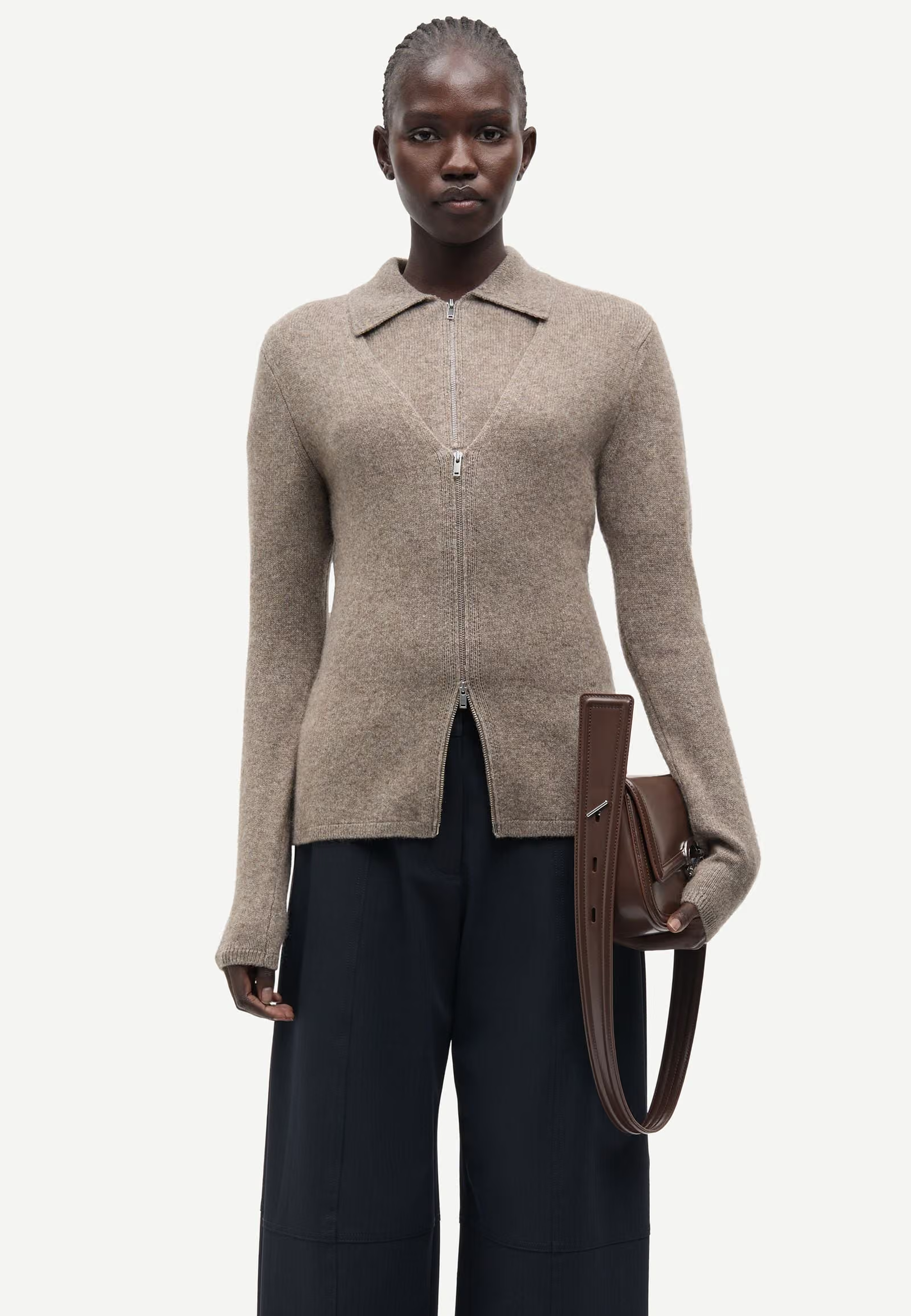 Sanelo Zip Cardigan | Lead Gray Melange
