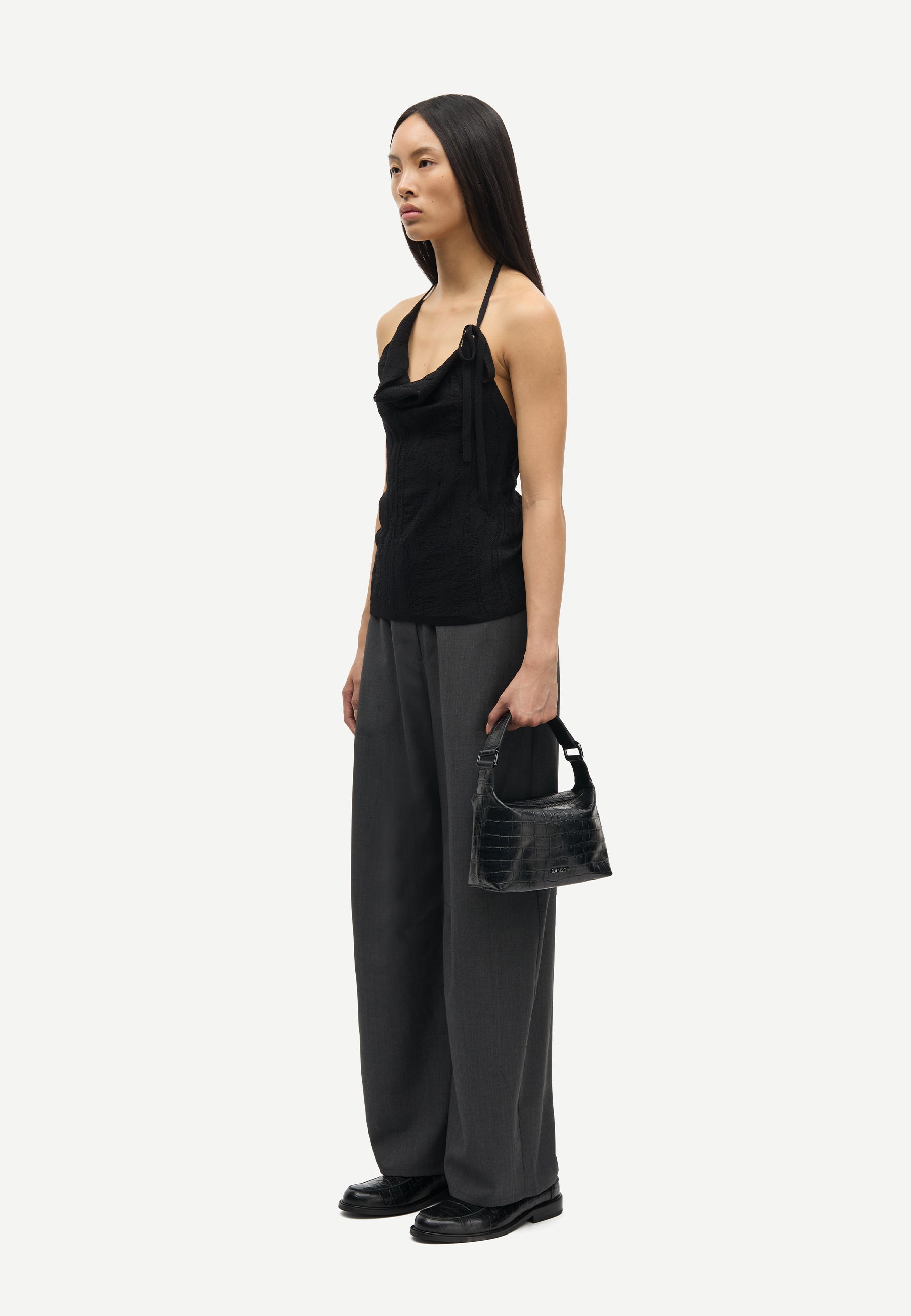 Saroko Wide Leg Woll Hose | Dark Grey Melange