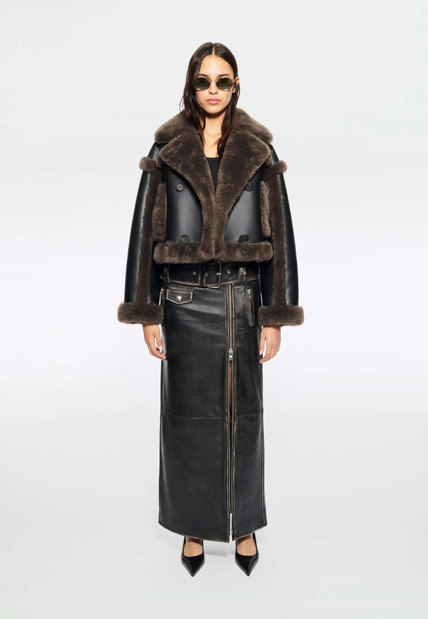 Kristy Fake Fur Jacke | Black Dark Brown