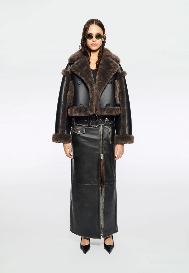 Kristy Fake Fur Jacke | Black Dark Brown