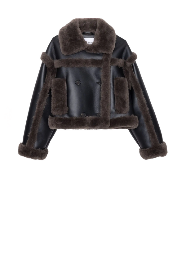 Kristy Fake Fur Jacke | Black Dark Brown