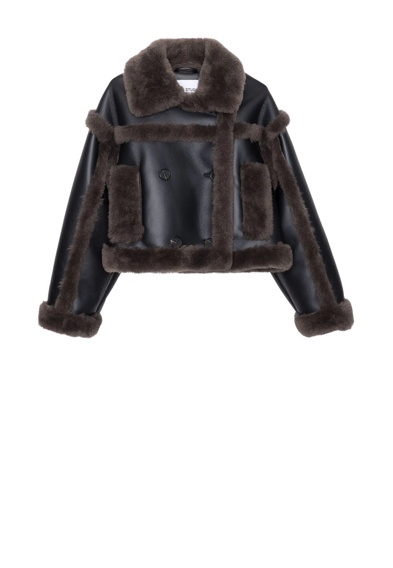 Kristy Fake Fur Jacke | Black Dark Brown