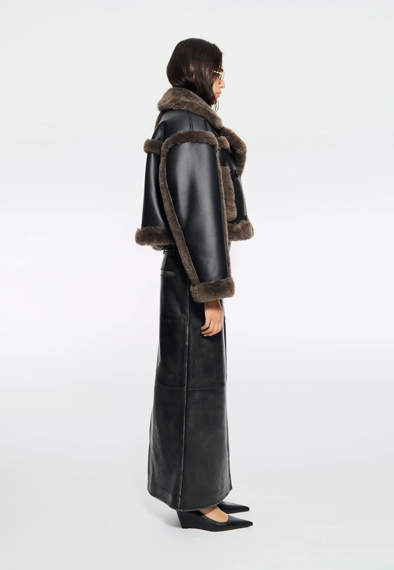 Kristy Fake Fur Jacke | Black Dark Brown