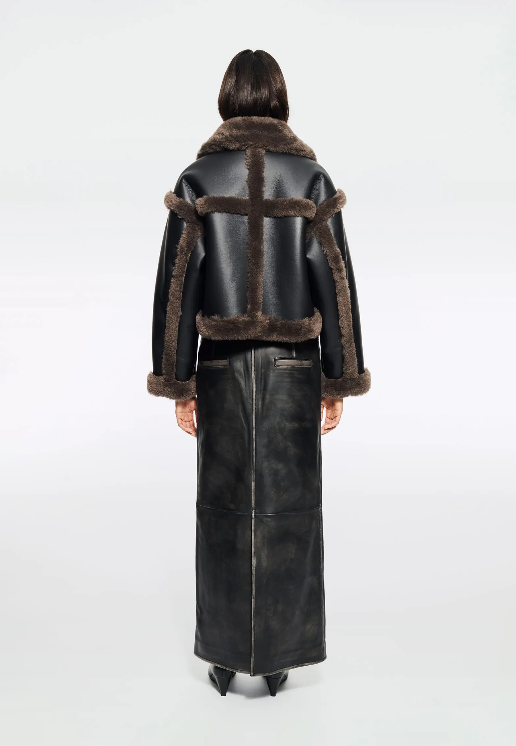 Kristy Fake Fur Jacke | Black Dark Brown