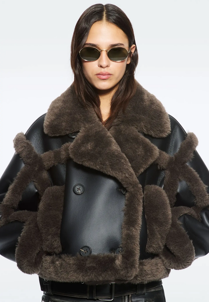 Kristy Fake Fur Jacke | Black Dark Brown