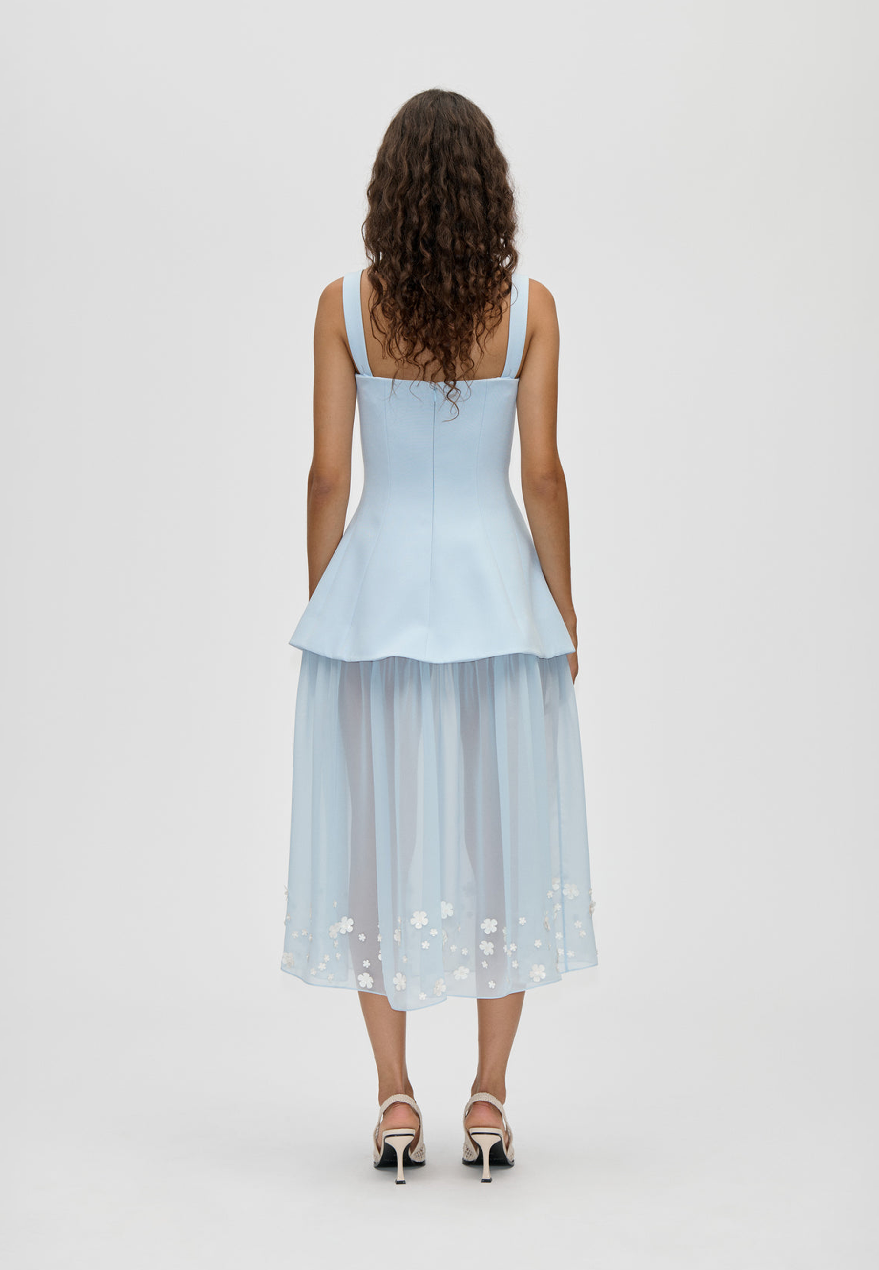 2508 Forhøjet Bustier Midi-kjole | Lyseblå Bloom