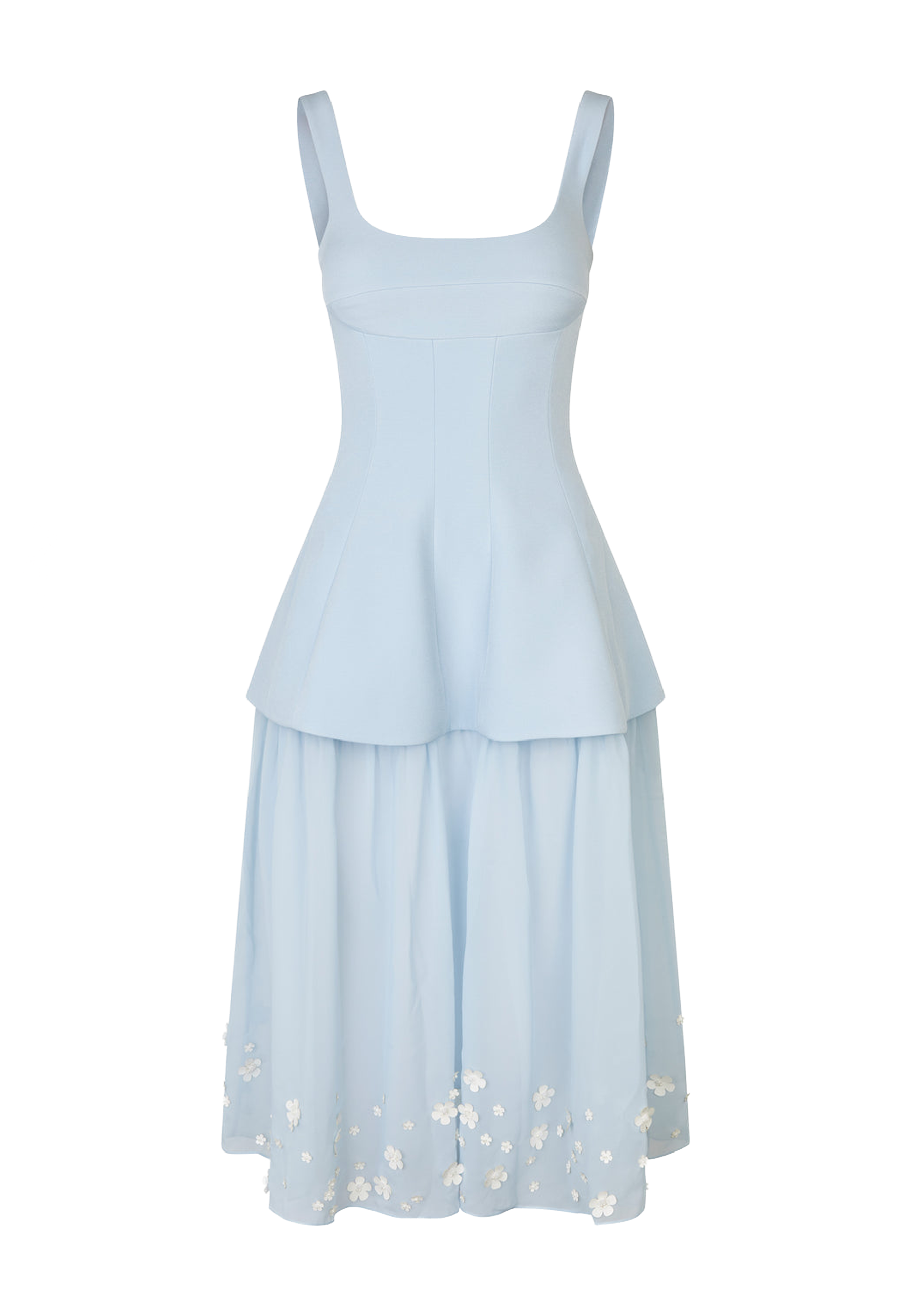 2508 Forhøjet Bustier Midi-kjole | Lyseblå Bloom