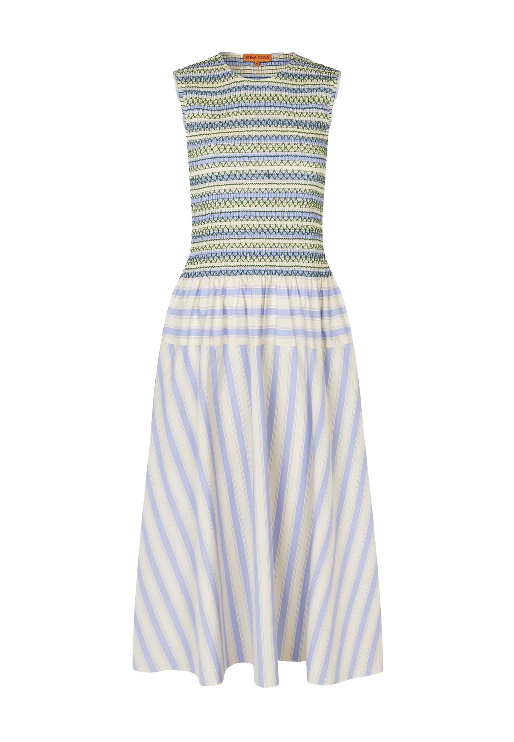 D126-2367 Smocked Maxikleid | Pastel Stripes