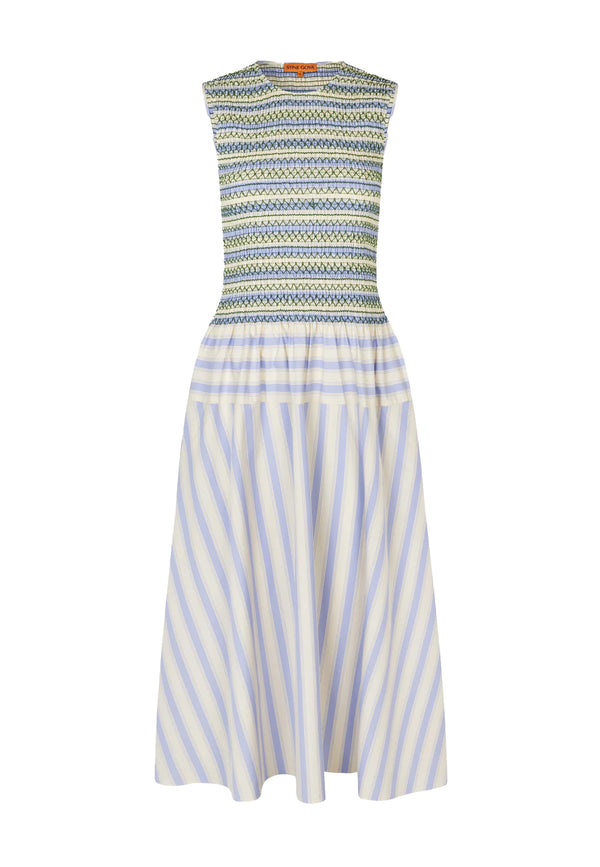 D126-2367 Smocked Maxikleid | Pastel Stripes