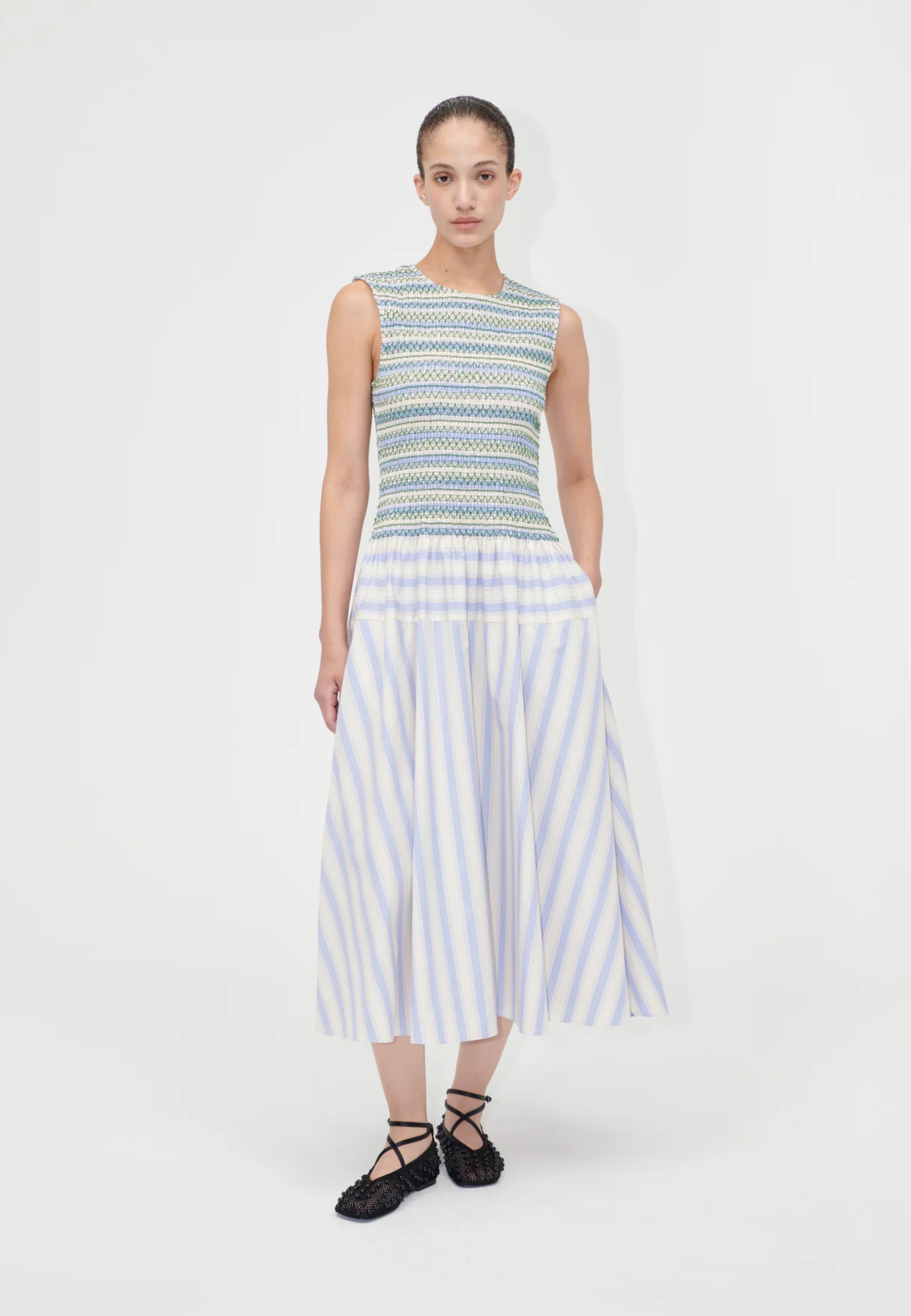 D126-2367 Smocked Maxikleid | Pastel Stripes