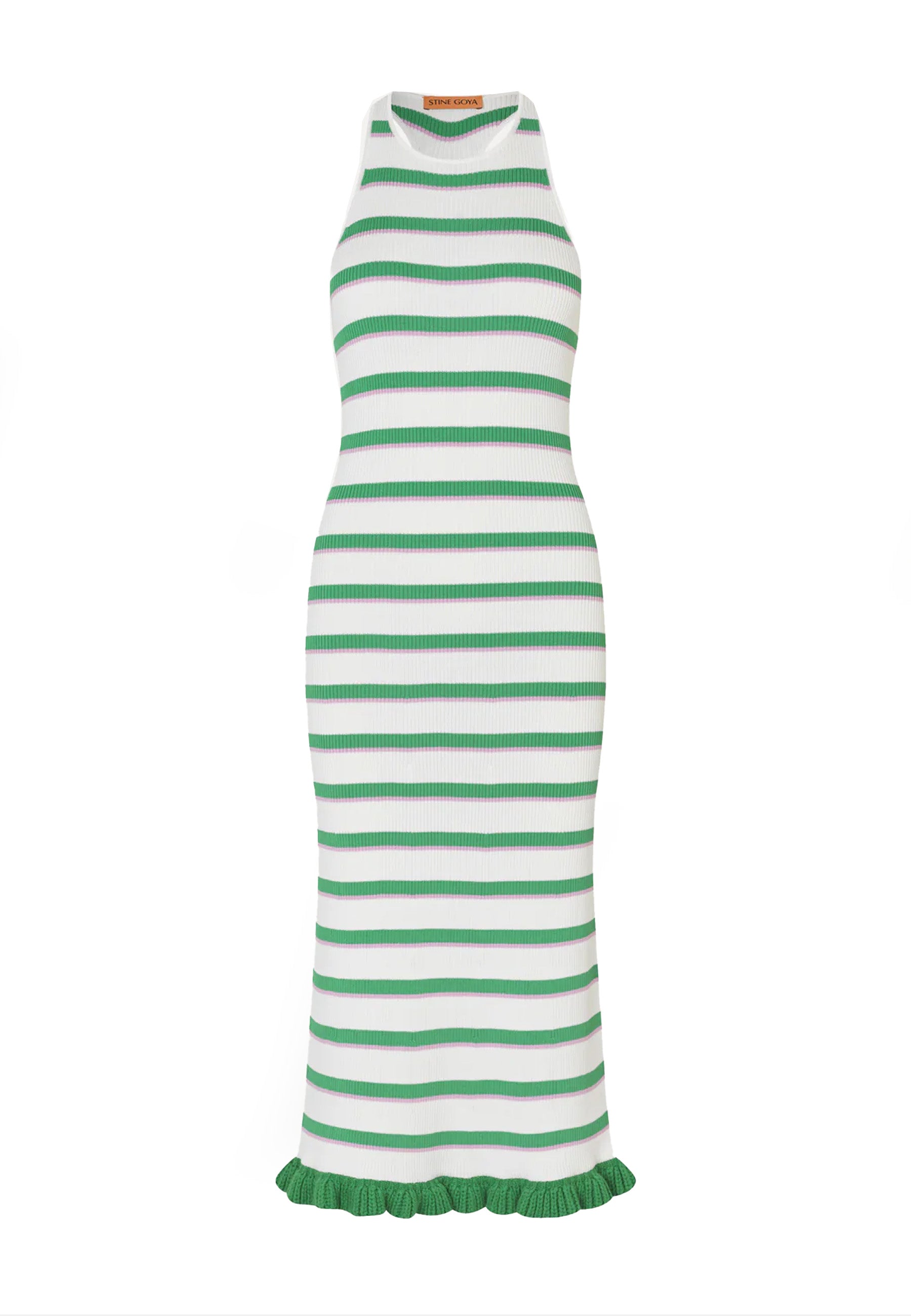 D147-2383 Strickkleid | Green and Pink Stripes