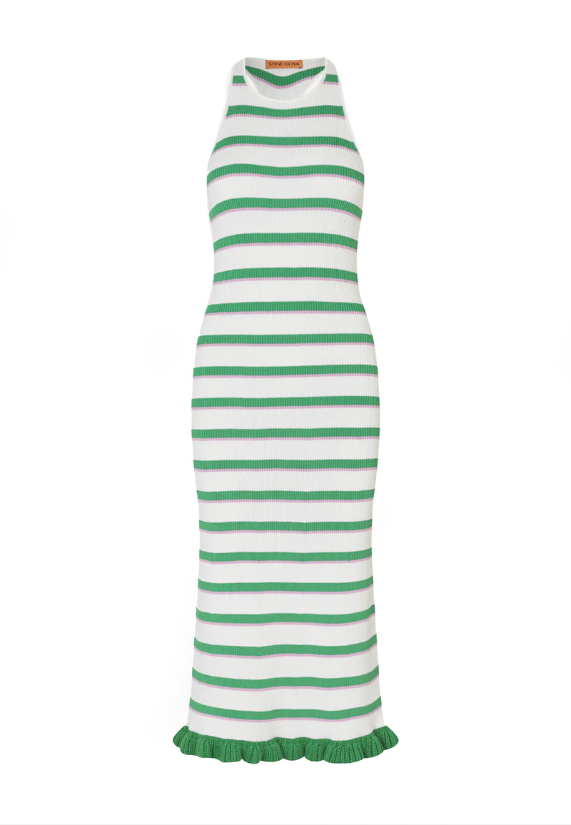 D147-2383 Strickkleid | Green and Pink Stripes