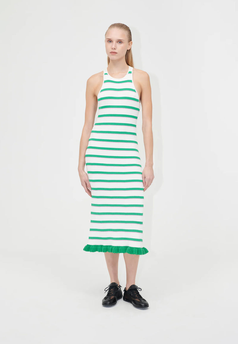 D147-2383 Strickkleid | Green and Pink Stripes