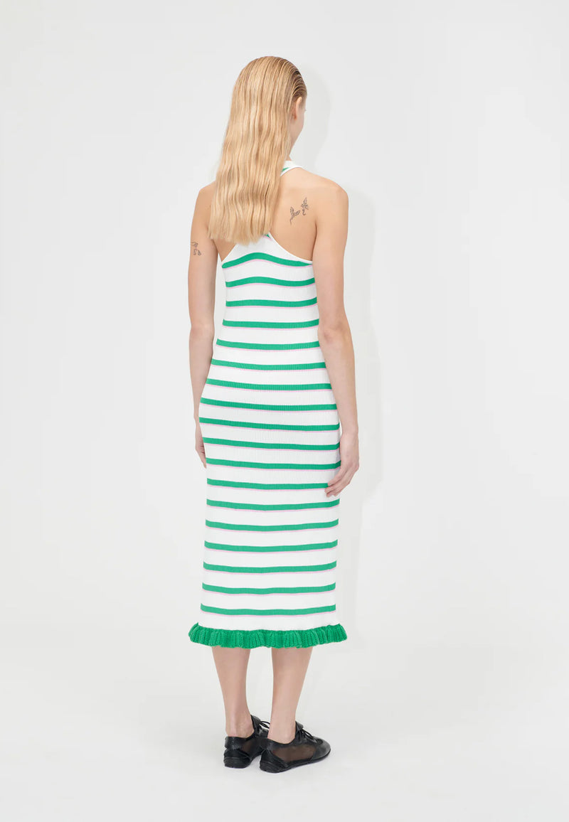 D147-2383 Strickkleid | Green and Pink Stripes