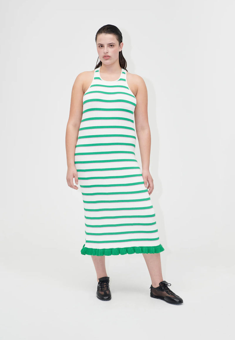 D147-2383 Strickkleid | Green and Pink Stripes