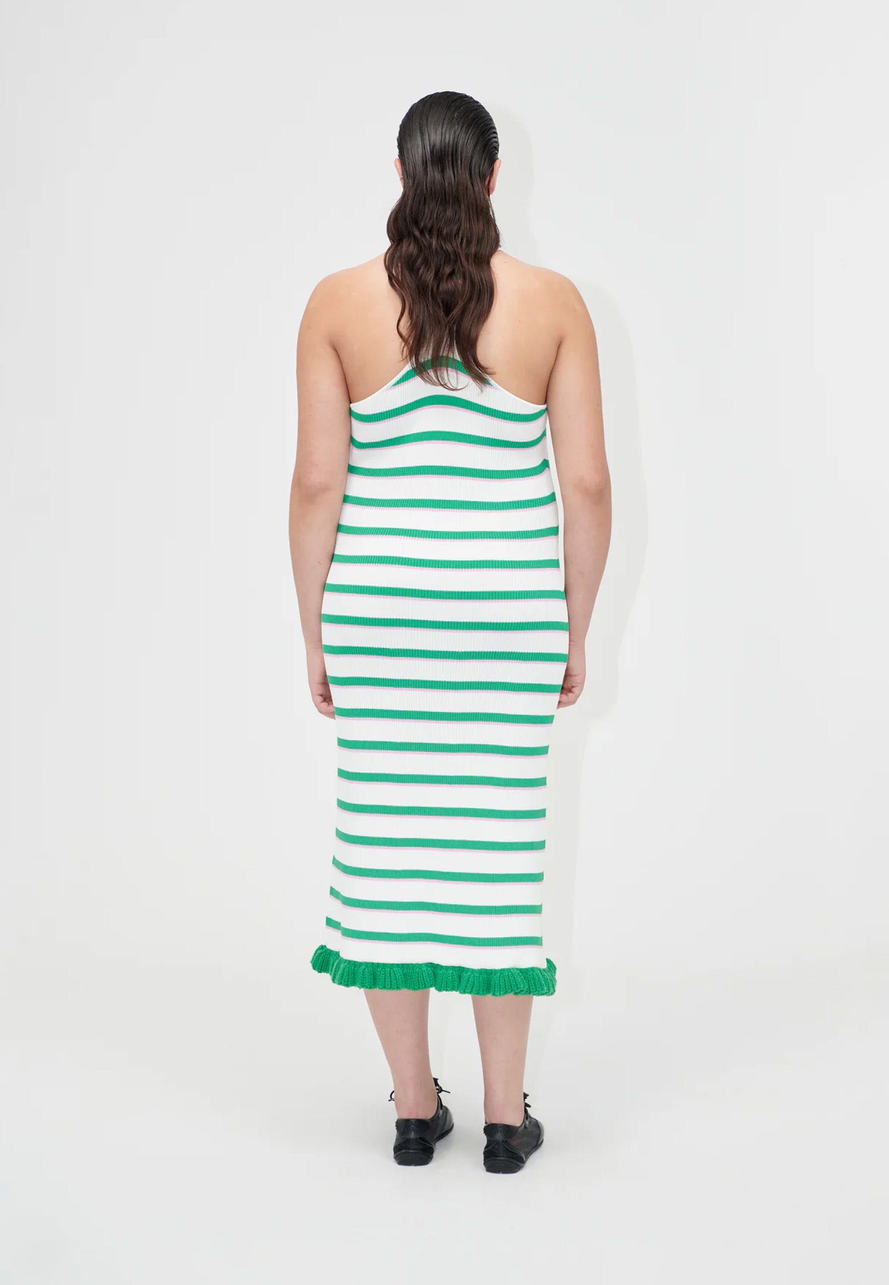 D147-2383 Strickkleid | Green and Pink Stripes