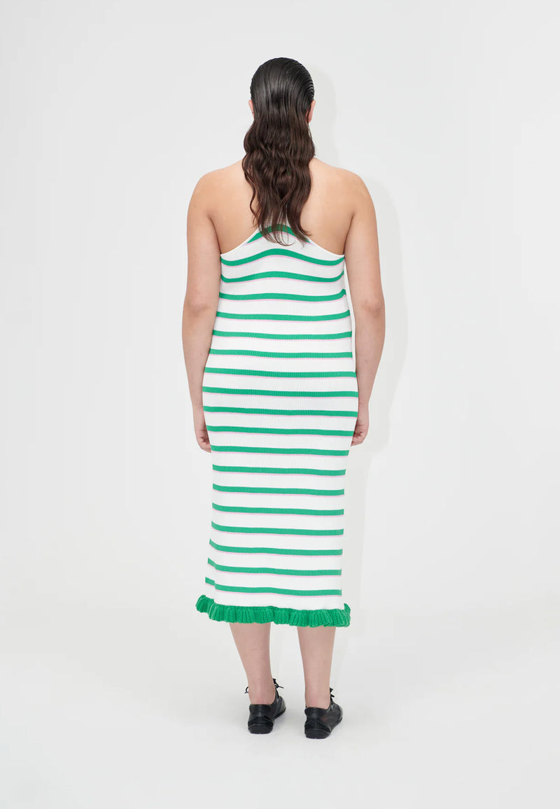 D147-2383 Strickkleid | Green and Pink Stripes
