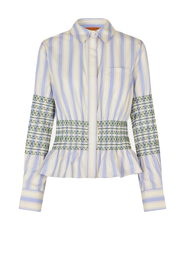 S024-2367 Smocked Bluse | Pastel Stripes